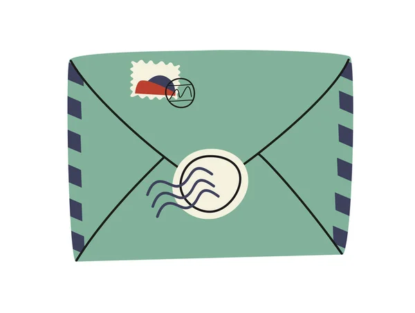 Иллюстрационное Письмо Конверт Почтовыми Марками Плоская Векторная Почтовая Наклейка Простом — стоковый вектор