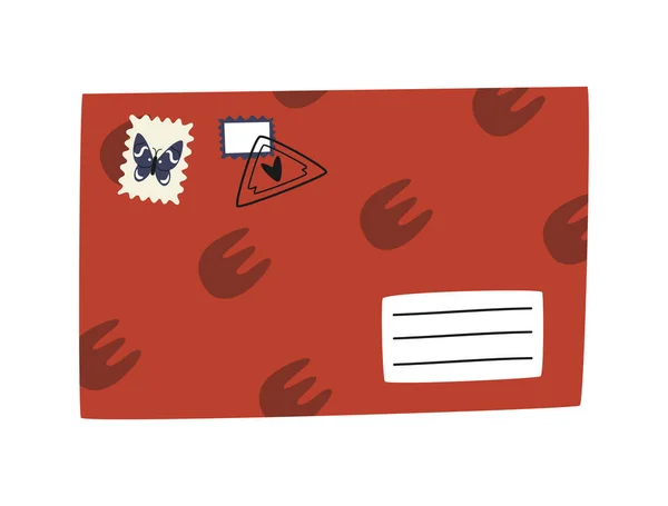 Mão Desenhada Bonito Cartoon Ilustração Carta Envelope Com Selos Postais — Vetor de Stock