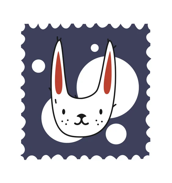 Hand Drawn Cute Cartoon Illustration Postage Stamp Rabbit Flat Vector — Stock Vector