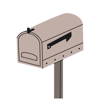 El çizimi, posta kutusunun hoş bir çizimi. Basit renkli karalama stiliyle düz vektör posta etiketi. Gönder, yazışma, simge ya da yazdırma. Beyaz arkaplanda izole.