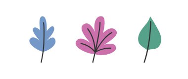 El çizimi, orman yapraklarının hoş çiçek çizimi. Basit renkli karalama stilinde düz vektör botanik elementler. Orman, doğa, sonbahar çıkartması, ikon ya da baskı. Beyaz arkaplanda izole.