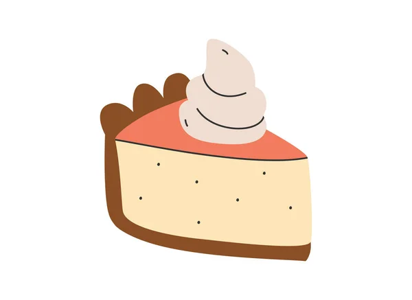 Hand Drawn Cute Cartoon Illustration Pumpkin Pie Whipped Cream Flat — Image vectorielle