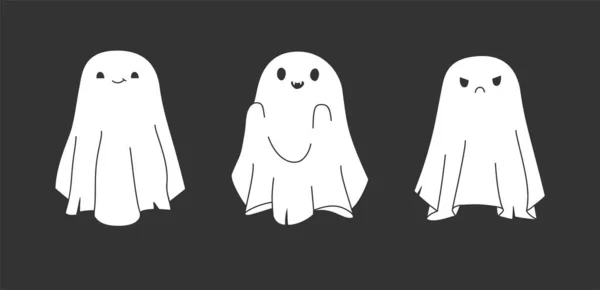 Hand Drawn Cute Cartoon Illustration Ghosts Set Flat Vector Halloween — Archivo Imágenes Vectoriales
