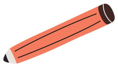 Hand drawn cute contemporary illustration of orange pencil. Flat vector stationery sticker or icon in simple colored doodle style. Study, write, productivity, school. Isolated.