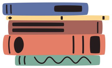 Hand drawn cute contemporary illustration of stack of books. Education or learning concept. Flat vector sticker or icon in simple colored doodle style. Isolated on white background.