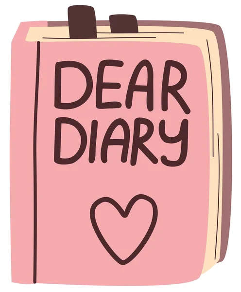 Hand Drawn Cute Illustration Pink Diary Bookmarks Flat Vector Sticker — Wektor stockowy