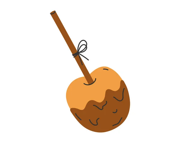 Ręcznie Rysowane Słodkie Ilustracje Jesiennego Karmelowego Jabłka Toffi Płaski Wektor — Wektor stockowy