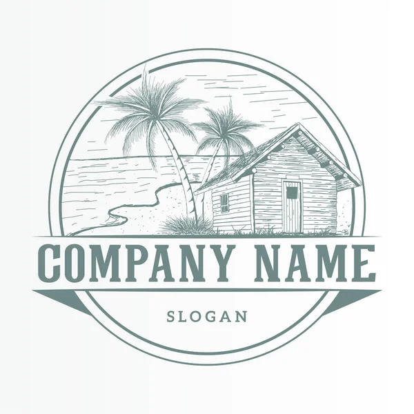 Coast Cabin Vintage Logo Design — Stockvektor