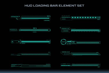 HUD Gelecekçi Element Yükleme Çubukları İlerleme Ayarlama Vektör Arkaplanı. Soyut Veri Durumu Kullanıcı Arayüzü Sistem İzleme ResmiComment.