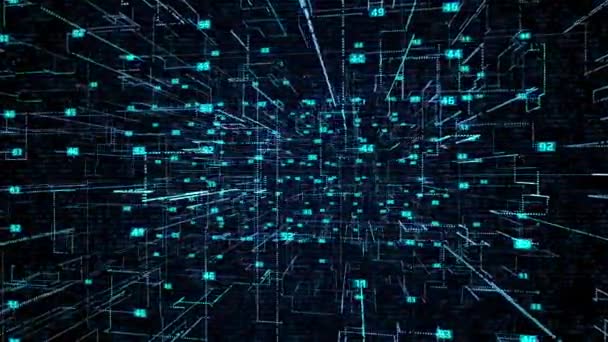 Numéros binaires numériques futuristes Hi Technology Structure Big Data Scanning. Code de sécurité de l'élément d'interface utilisateur 4K HUD volant dans le fond du cyberespace.