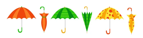 ベクトルイラスト白を背景にカラフルな傘を閉じて開きます 漫画風の雨の保護 — ストックベクタ