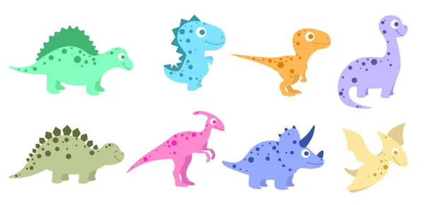 Çizgi Film Tarzında Eski Renkli Karakter Dinozorları Yırtıcıların Otçulların Tarih — Stok Vektör