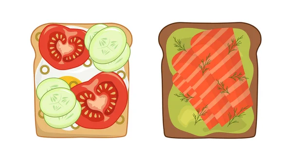 만화식으로 채워지는 샌드위치 맛있고 식욕을 돋우는 집에서 샌드위치를 — 스톡 벡터