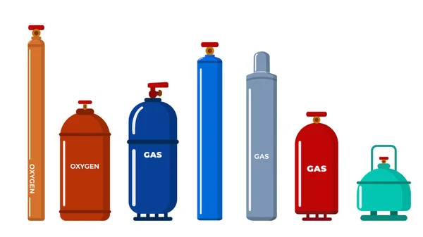Conjunto Cilindros Gas Multicolores Estilo Dibujos Animados Ilustración Vectorial Cilindros — Vector de stock