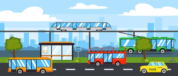 Vector Illustration Beautiful Public Transport Cartoon Urban Transport Moving Road — ストックベクタ