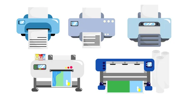 Set Multicolored Printers Cartoon Style Vector Illustration Old New Printers — Vettoriale Stock
