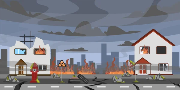 Vector Illustration Natural Disaster Cartoon Landscape Doomsday Who Destroyed Whole — ストックベクタ