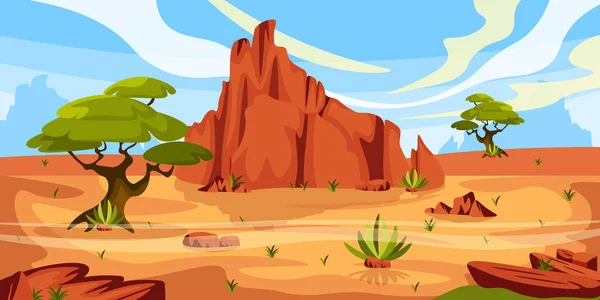 Vector Illustration Beautiful American Desert Cartoon Desert Landscape Trees Bushes — Διανυσματικό Αρχείο