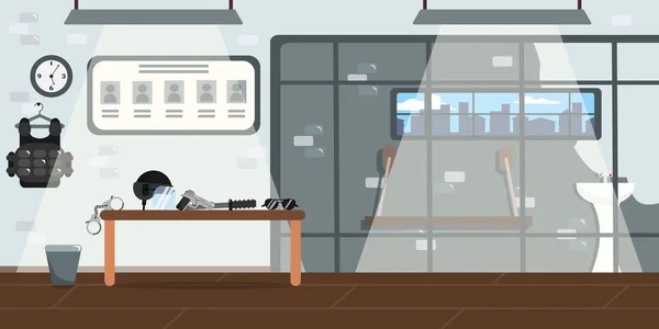 Vektor Illustration Einer Schönen Polizeistation Inneren Cartoon Interieur Mit Gefängnis — Stockvektor