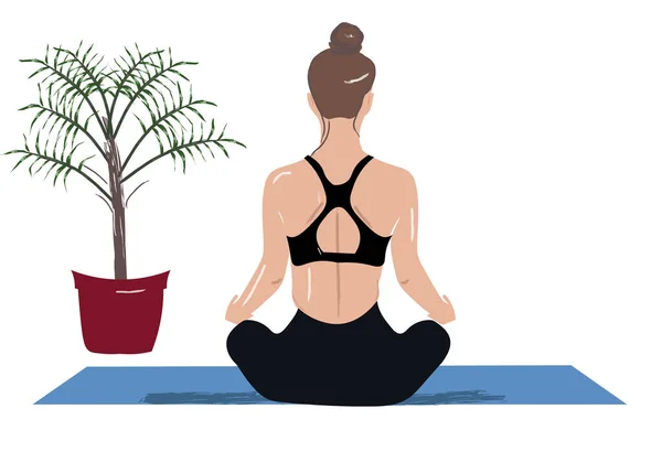 Kobieta medytująca jogę Vector. Linia fabularna sztuka cyfrowe wektory — Wektor stockowy