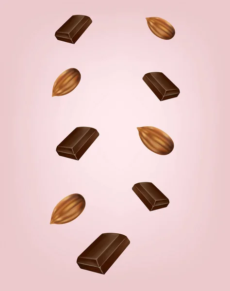 Chocolat et amandes texture abstraite vecteur réaliste. Modèles de menu de placement de produits — Image vectorielle