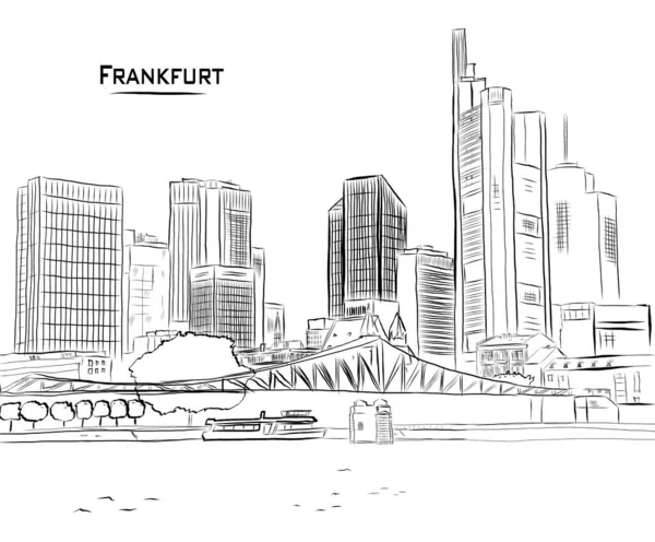 Frankfurt Skyline Architektur Linie Kunst Vektor Illustration Handzuggerüst — Stockvektor