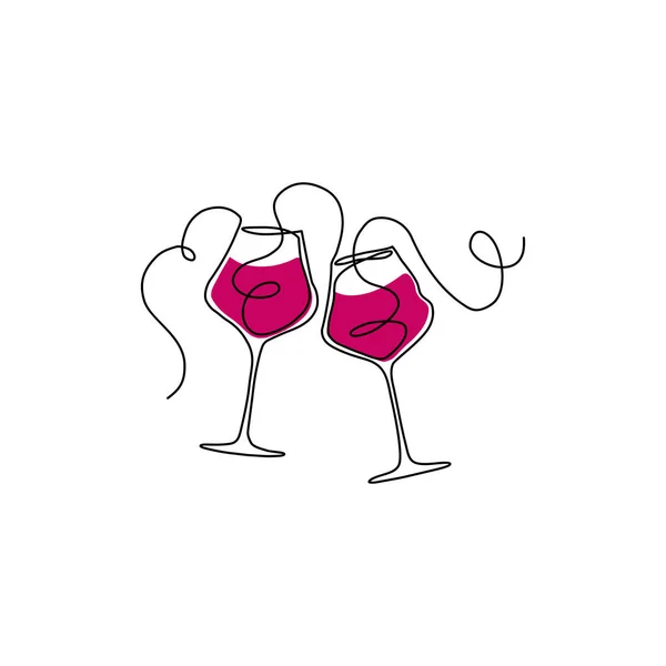 Continuous Line Art Wine Glasses White Background Minimalistic Vector Illustration — Stock Vector