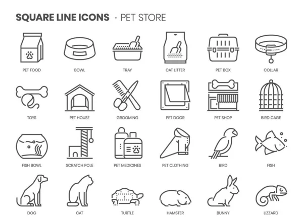 Pet Store Related Pixel Perfect Editable Stroke Scalable Square Line — Stock vektor