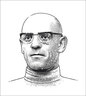 Michel Foucault (1926 - 1984) gravür portresi. Fransız filozof.