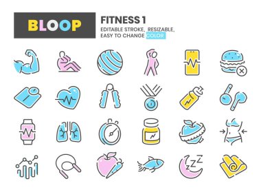 Fitness 1 - Bloop Renkli, Düzenlenebilir Vuruş, Satır Simgeleri.