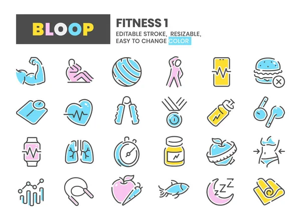 Fitness Bloop Colorful Editable Stroke Line Icons — Archivo Imágenes Vectoriales