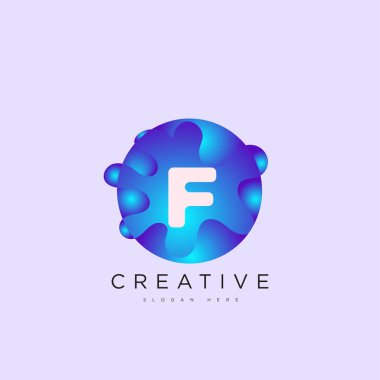 İlk harf F 3D logo şablonu iş ve şirket kimliği için renkli daire tasarım sanatı