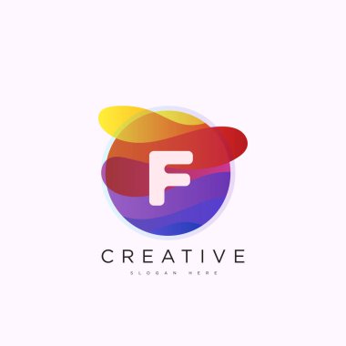 İlk harf F 3D logo şablonu iş ve şirket kimliği için renkli daire tasarım sanatı
