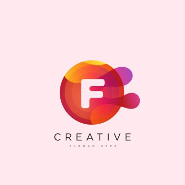İlk harf F 3D logo şablonu iş ve şirket kimliği için renkli daire tasarım sanatı