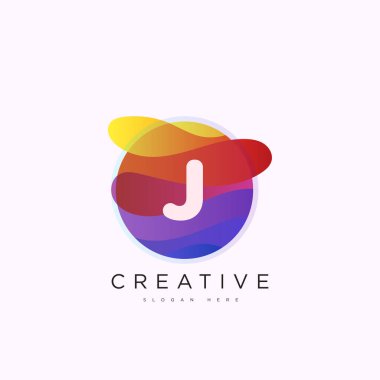 İlk harf J 3D logo şablonu iş ve şirket kimliği için renkli daire tasarım sanatı