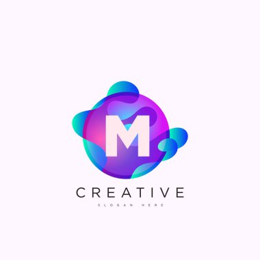 İlk harf M 3D logo şablonu iş ve şirket kimliği için renkli daire tasarım sanatı