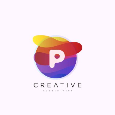 İlk harf P 3D logo şablonu iş ve şirket kimliği için renkli daire tasarım sanatı