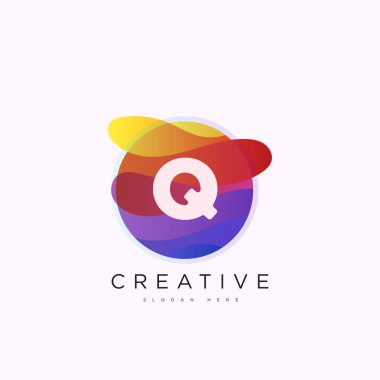 İlk harf Q 3D logo şablonu iş ve şirket kimliği için renkli daire tasarım sanatı