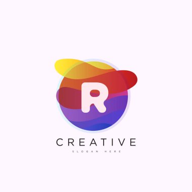 İlk harf R 3D logo şablonu iş ve şirket kimliği için renkli daire tasarım sanatı
