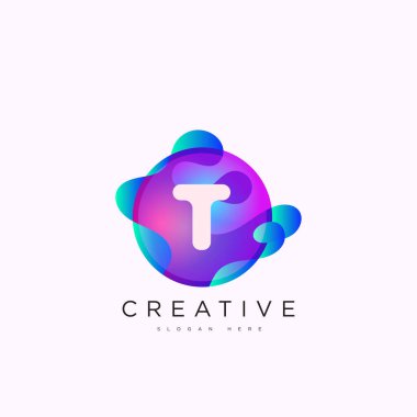 İlk harf T 3D logo şablonu iş ve şirket kimliği için renkli daire tasarım sanatı