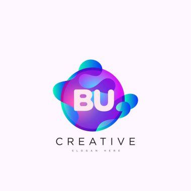İlk harf BU 3D logo şablonu iş ve şirket kimliği için renkli daire tasarım sanatı