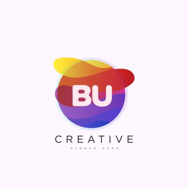 İlk harf BU 3D logo şablonu iş ve şirket kimliği için renkli daire tasarım sanatı