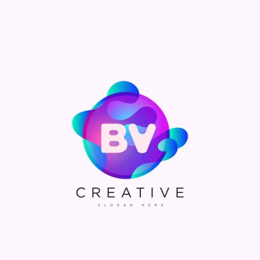 İlk harf BV 3D logo şablonu iş ve şirket kimliği için renkli daire tasarım sanatı
