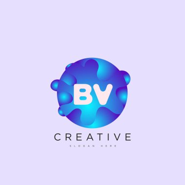 İlk harf BV 3D logo şablonu iş ve şirket kimliği için renkli daire tasarım sanatı