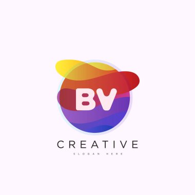 İlk harf BV 3D logo şablonu iş ve şirket kimliği için renkli daire tasarım sanatı