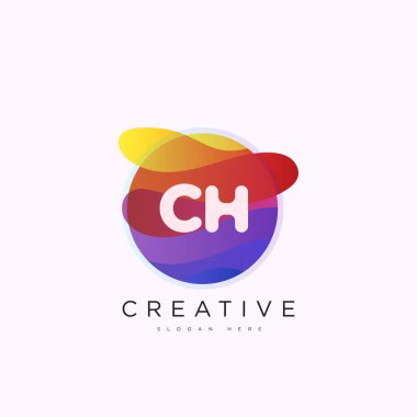 İlk harf CH 3D logo şablonu iş ve şirket kimliği için renkli daire tasarım sanatı