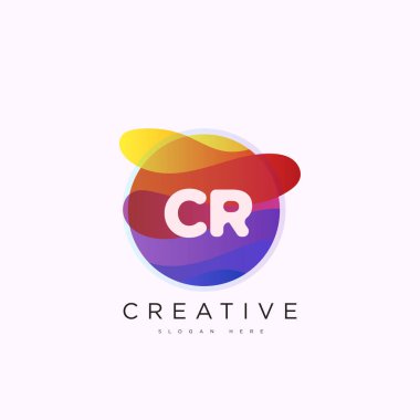 İlk harf CR 3D logo şablonu iş ve şirket kimliği için renkli daire tasarım sanatı
