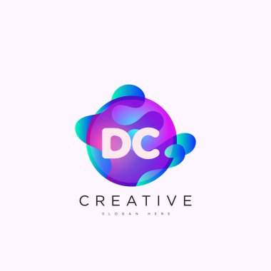 İlk harf DC 3D logo şablonu iş ve şirket kimliği için renkli daire tasarım sanatı