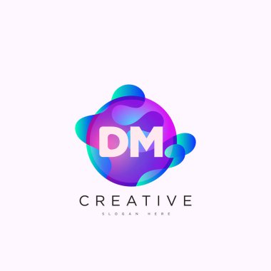 İlk harf DM 3D logo şablonu iş ve şirket kimliği için renkli daire tasarım sanatı