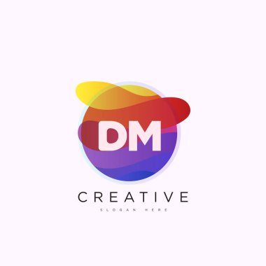 İlk harf DM 3D logo şablonu iş ve şirket kimliği için renkli daire tasarım sanatı